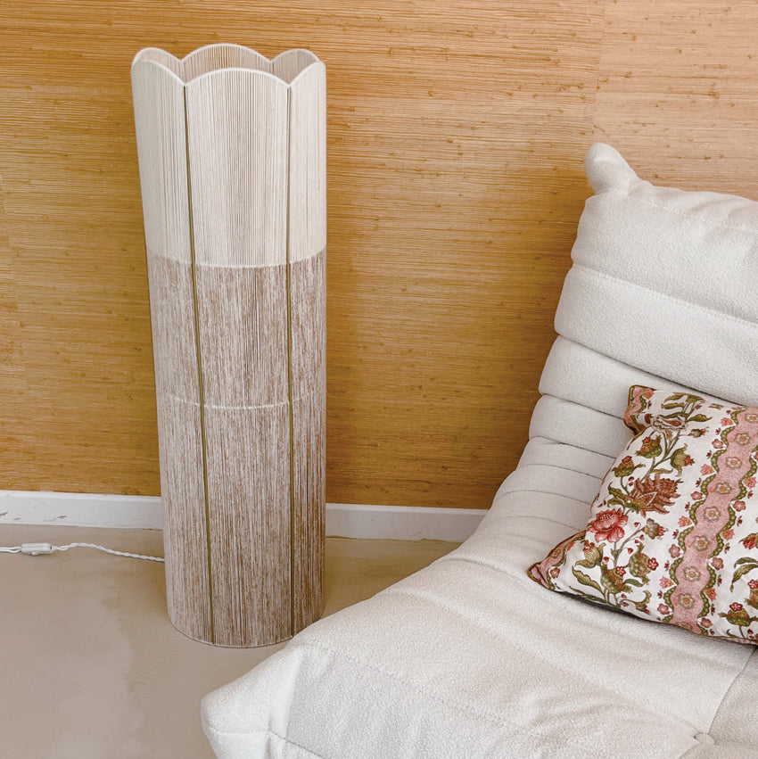 Lampe à poser au sol tissée en coton Moaï XL